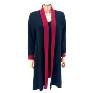 VERTIGO Sweater Coat Women's SIZE MEDIUM Black Maroon Red Knit Cardigan Duster